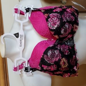 2 pack BEBE Lace Plunge Gentle Lift Push Up Bras Size 34 36 B C D floral NWT